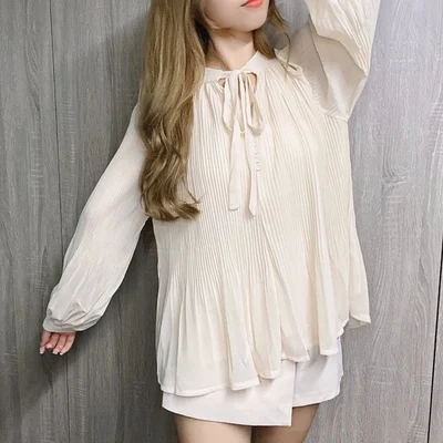 Женская шифоновая блузка с бантом на воротнике Повседневная плиссированная