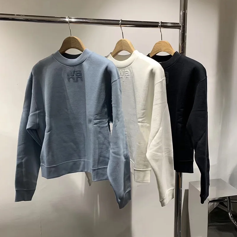 

BM7 dawangjia round neck foam letter printing short pullover with velvet sweater women's tricolor autumn winter coat