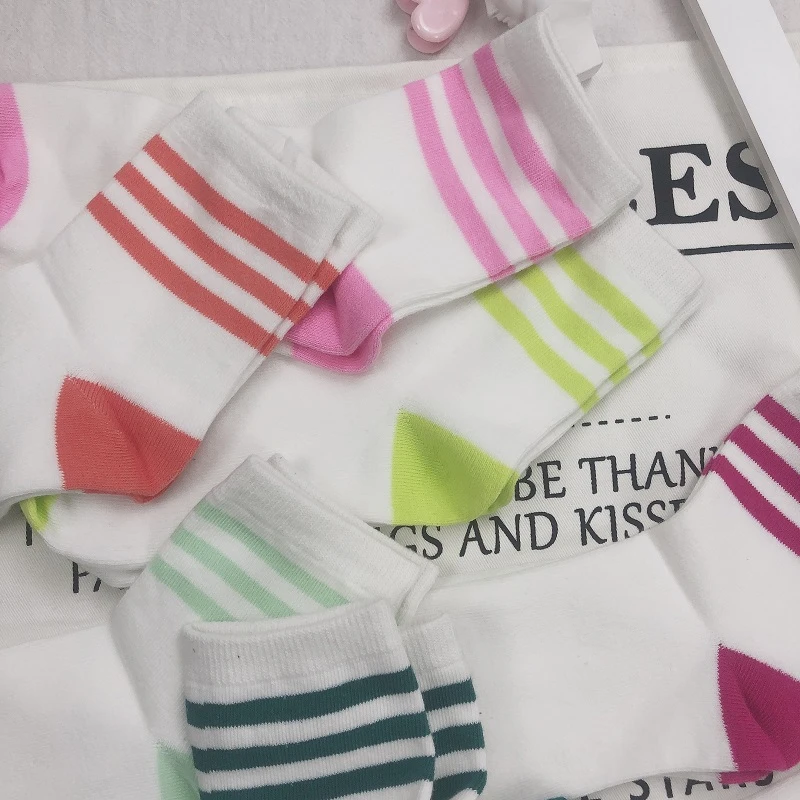 Женские повседневные носки в стиле Харадзюку удобные хлопковые полоску для