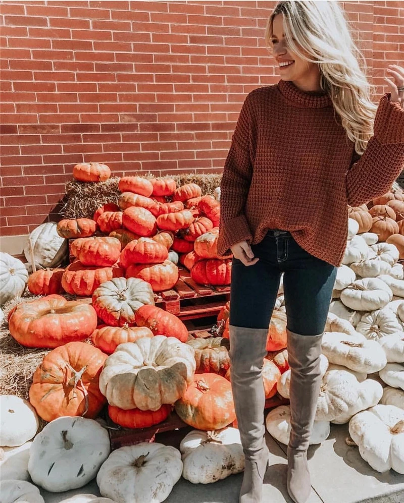 Fitshinling 2020 Winter New Women's Turtleneck Sweaters Pullovers Knitwear Solid Slim Jumper Roll Sleeve Pull Femme Sweater Sale | Женская