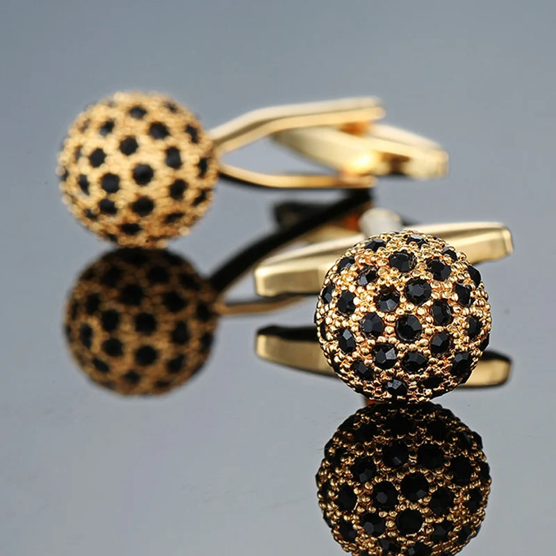 

Jewelry Brand Golden Crystal Ball Cuff link Wholesale Buttons designer High Quality shirt cufflinks for mens Free Shipping