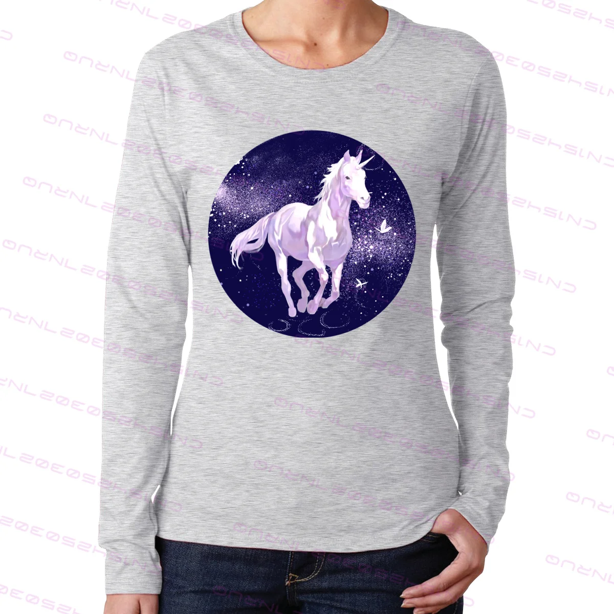 

Blue Splash Brilliant Unicorn Women's digital direct spray long sleeve round neck T