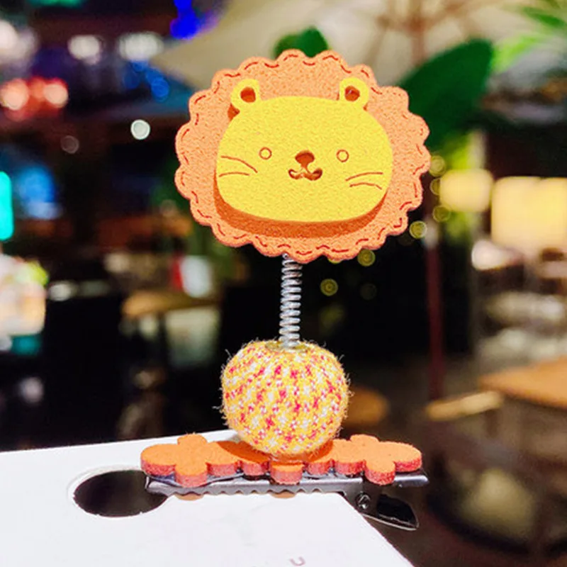 

2021 New Girls Spring Swing Hair Clip Cartoon Animals Hairpin Pressure Side Leather Clip Headdress Hair Accessories for Kids