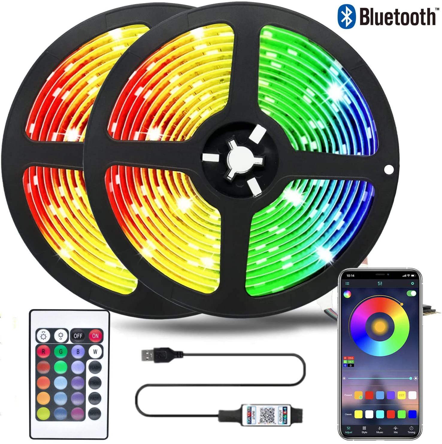 

LED Strip Light RGB Diode Flexible Ribbon Lamp Tape SMD2835 Bluetooth IR Remote 3 Key Control DC5V USB Powered DIY TV Backlight