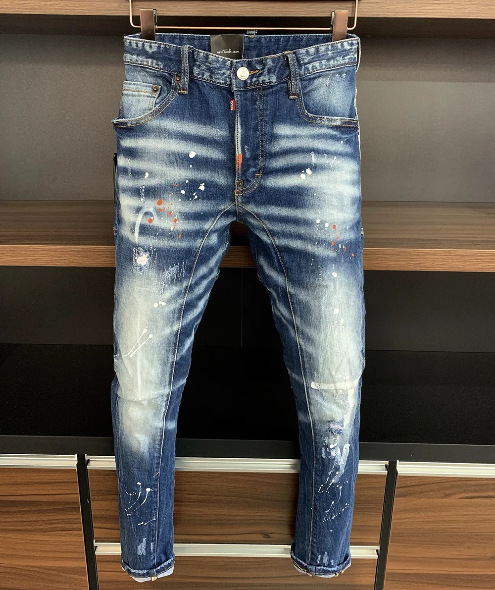 

dsq brand Moto & Biker men D2 Italy Stretch jeans pants Men Slim jeans denim trousers stripe blue Pencil Pants jeans for men