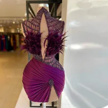 Robe De Soirée Sexy sans manches, tenue De Cocktail, perles, paillettes, plumes, plissée, fendue, luxe, nouvelle collection  (3)