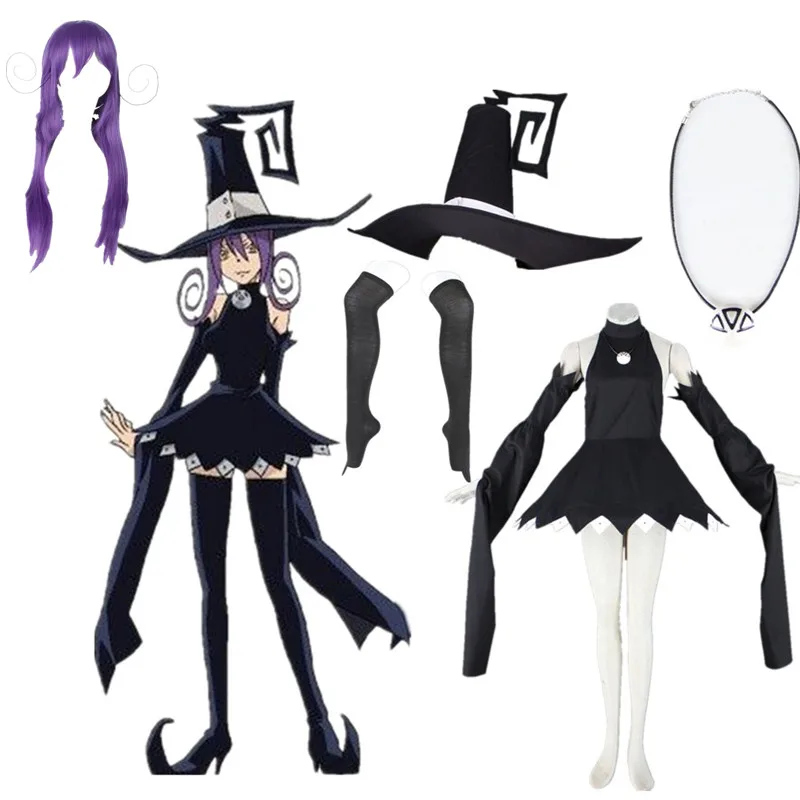 

New Soul Eater Cosplay Costume, Halloween Costume, with Wig, Black Little Witch Suit + Accessories