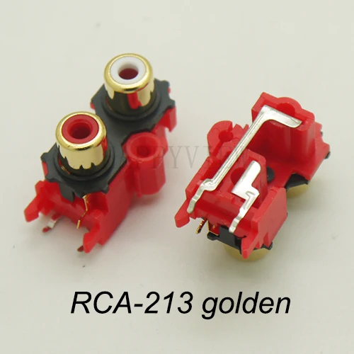 

(2PCS/PACK) PCB Mounting Stereo Audio Video Jack RCA Female Connector TWO hole (W+R) RCA-213 Golden