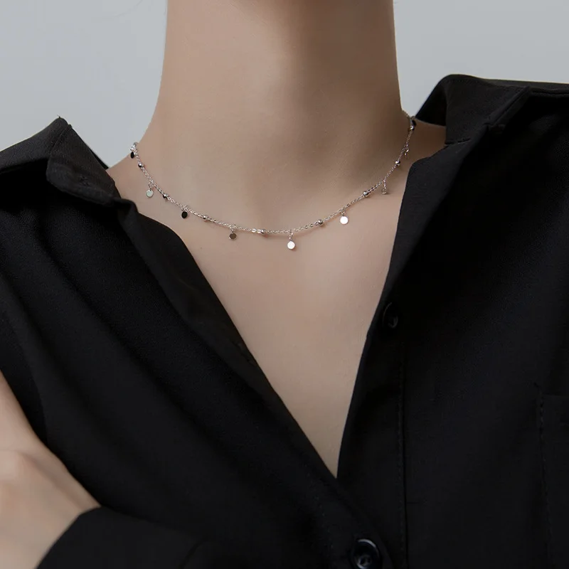 XIHA 925 Sterling Silver Chain Necklaces for Women Round Disc Chic Chokers Elegant Party Girls Fashion Jewelry | Украшения и