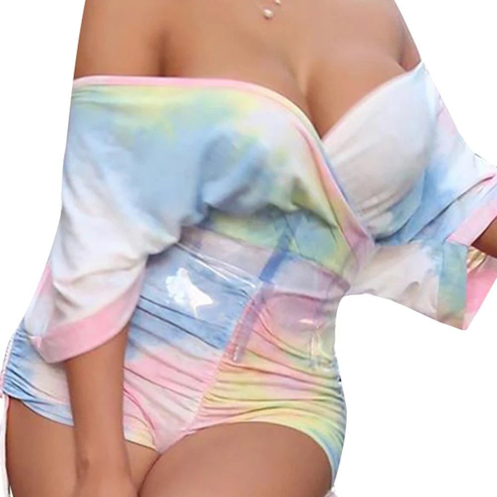 

Women's Sexy Playsuit Off Shoulder Overalls Short Deep V Neck Rompers Loose Pleated High Waist Clothes