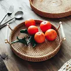 Круглая корзина для хранения фруктов ручной работы, ротанговый поднос для хлеба ручной работы U2JC