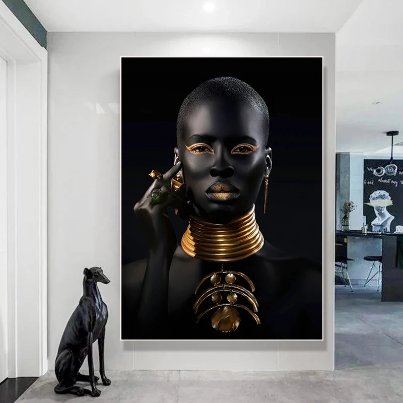 

Африканская черная женщина, пушистые волосы, Женская Картина на холсте, современные фотообои для гостиной, Настенный декор