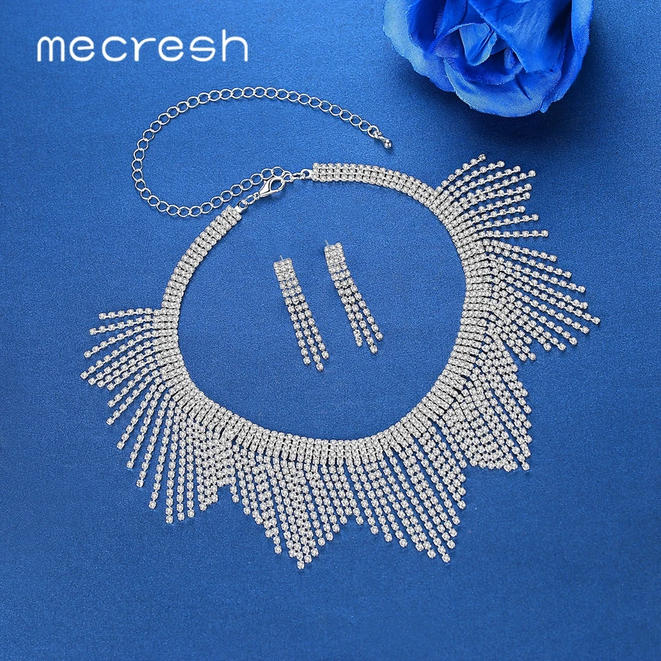 Mecresh простые Кристальные Свадебные Ювелирные наборы серебряного цвета стразы