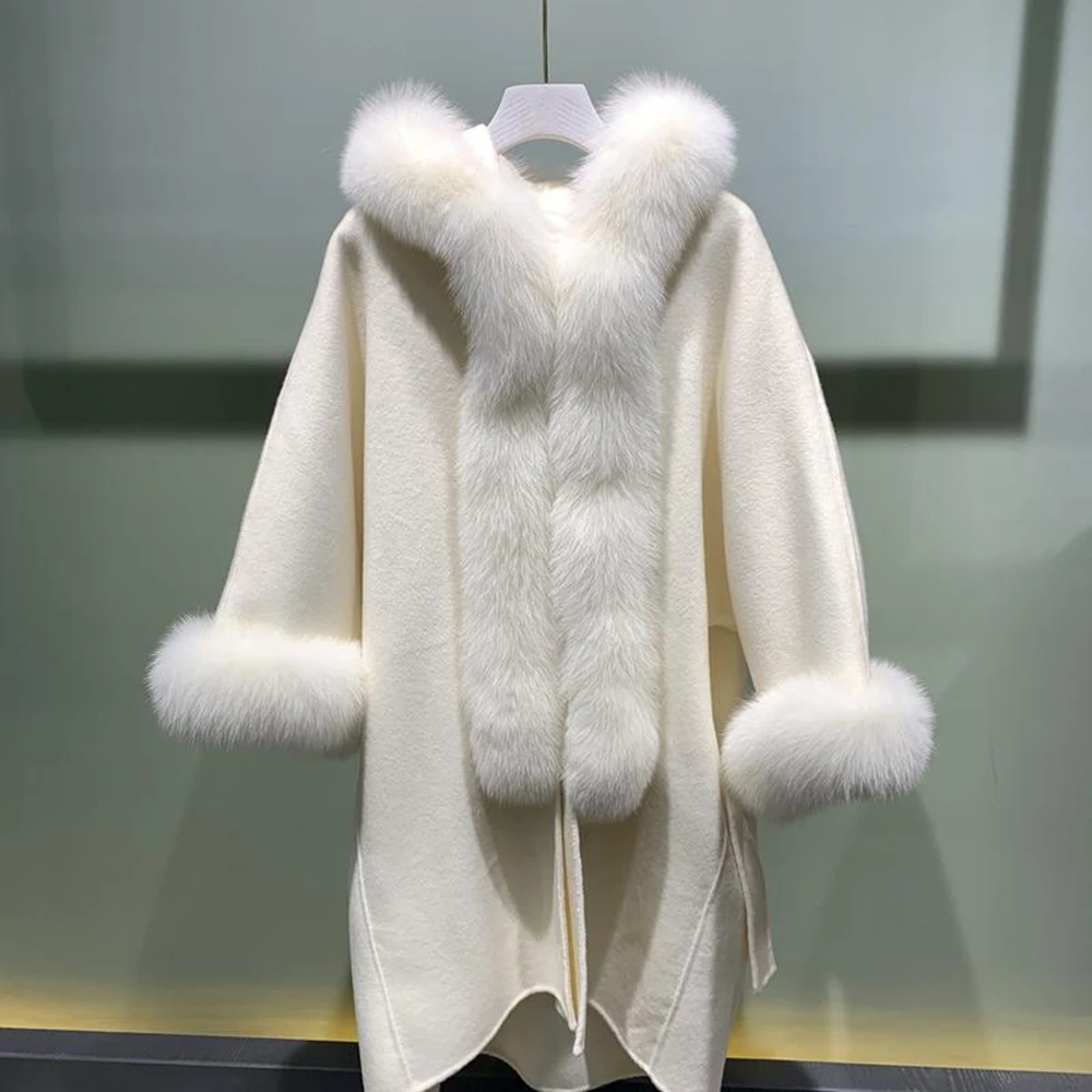 JAZZEVAR 2020 winter Coat Women luxurious Natural Fox Fur Jacket socialite Cashmere double faced Wool Outerwear Ladies cloak