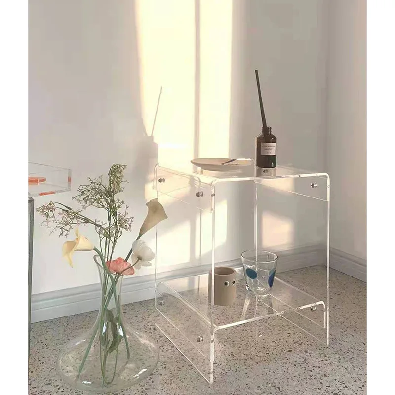 

Простой двухслойный журнальный столик в скандинавском стиле JOYLOVE, акриловый прозрачный прикроватный столик, боковой столик, маленький дома...