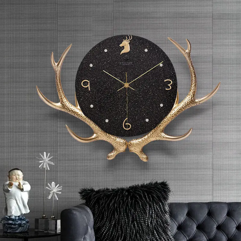 

Modern Luxury Deer Head Resin Wall Clock Wall Hangings Art Home Livingroom Wall Sticker Crafts Hotel Lobby Wall Mural Decoration