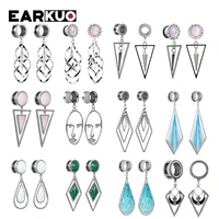 earkuo top fashion stainless steel triangle face dangle ear screw gauges expanders body piercing jewelry earring expanders 2pcs