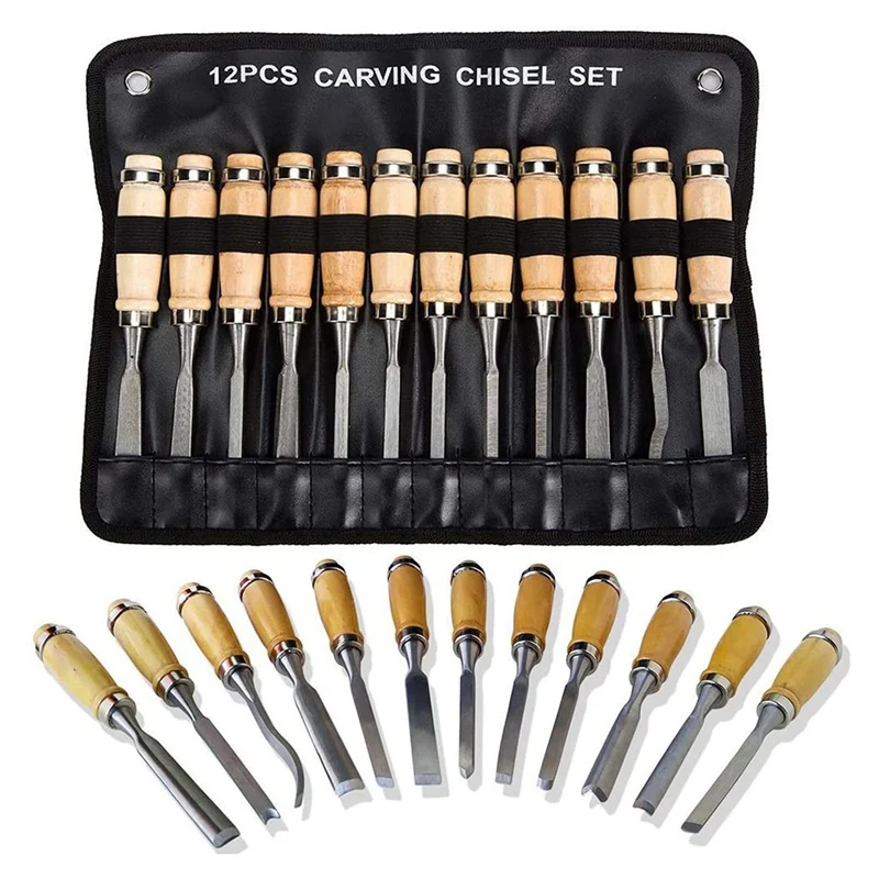 

Professional Wood Carving Chisel Set - 12 Piece Woodworking Tools with Carrying Case - Great for Beginners