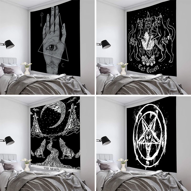 

Psychedelic Tarot Tapestry Hanging Cat Hand Hippie Moon Wolf Witchcraft Decor Tapestries Indian Mandala Moon Starry Wall Decor