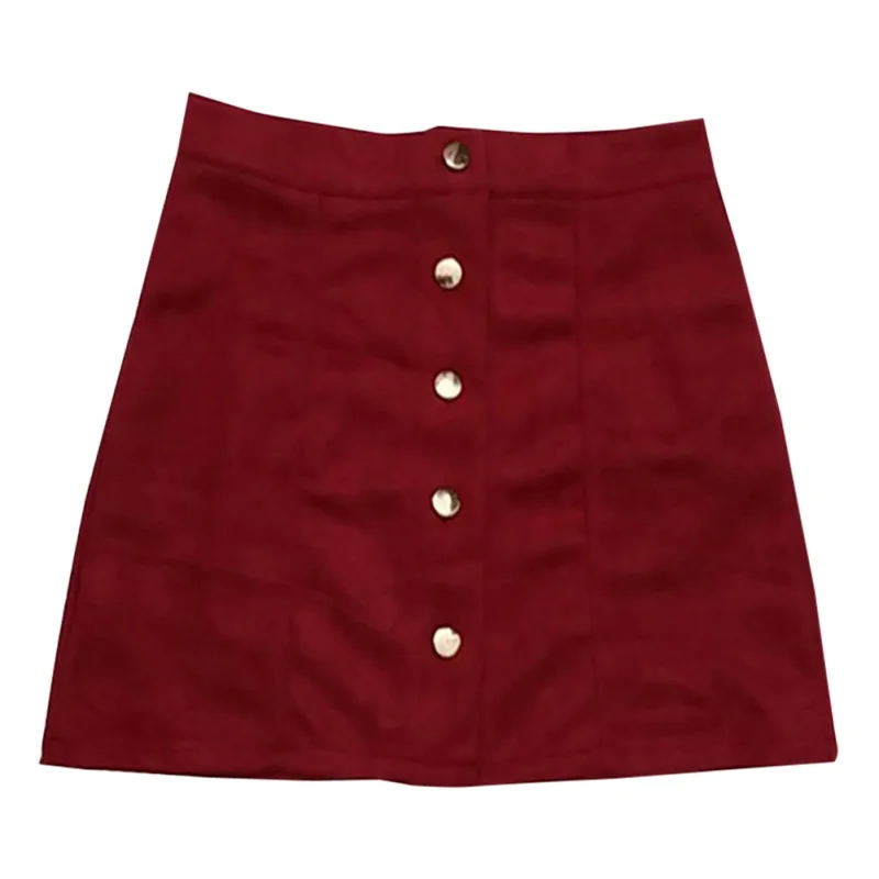 

Fashion Elegant Women Autumn High Waist Skirt Single Breasted Solid Thin A-line Suede Mini Skirts 2 Styles Hot