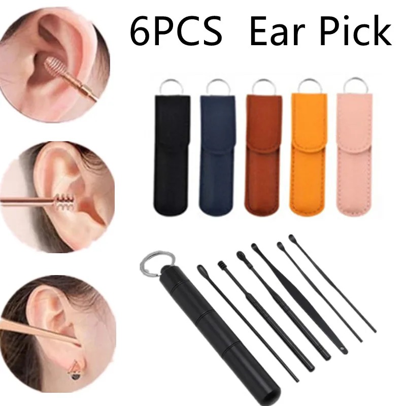 

6PCS Ear Cleaner Earwax Removal Tool Earpick Curette ReusableCleaning Wax Remover Spring Spoon Ear Pick Cleanser Care