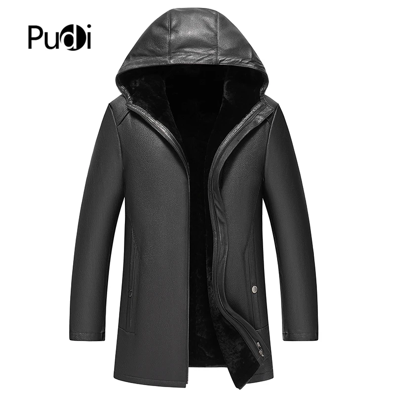 

Новое модное мужское пальто Pudi MT129 из натуральной овечьей кожи с мехом, куртки с капюшоном из натуральной кожи, зимние теплые пальто, верхняя...