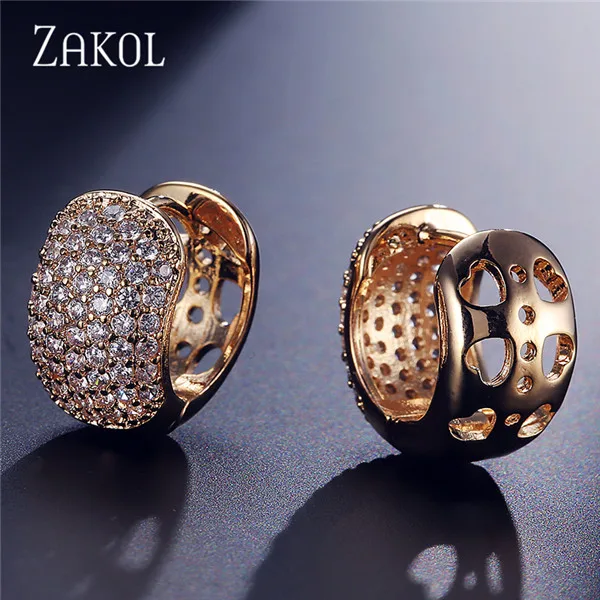 Gold Color 599 ZAKOL благородные женские/женские серьги-кольца, высокое качество, Кристалл циркония, микро инкрустация, ювелирные изделия, уникальные треугольные серьги FSEP600 - Окраска металла: Gold Color 599
