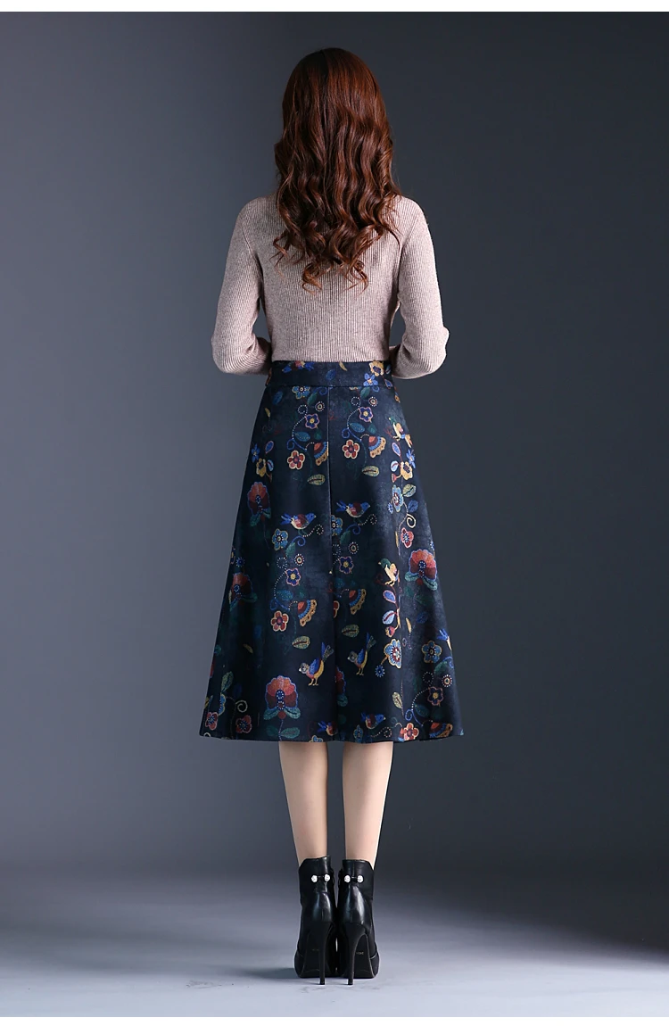 Beiyingni High Waist Skirt Women Plus Size Retro Korean Floral Print Midi Skirts New Arrival S-3XL Elegant Saias Autumn Winter