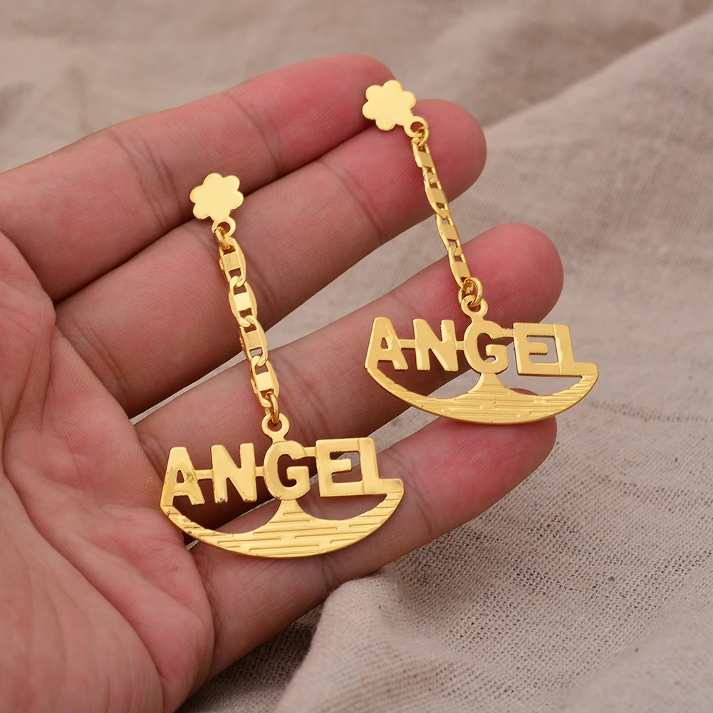 

Dubai Nigeria Ethiopian Gold Color Letter Happy Earrings For Women Girls African Ethnic Earring Mom Wedding Jewerlry Gifts