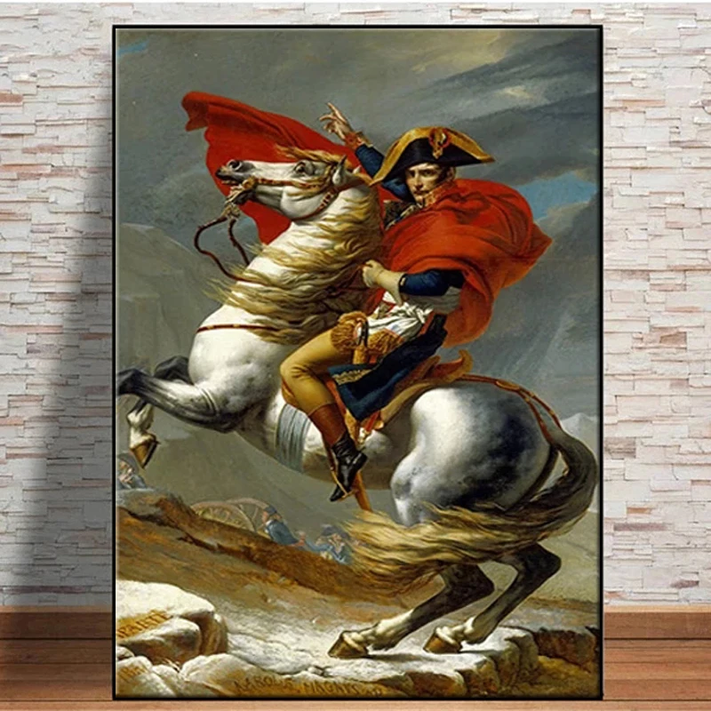 

Vintage Living Room Wall Canvas Famous Napoleon's Journey Through The Alps Oil Painting Art Poster Print Classical Art Canvas