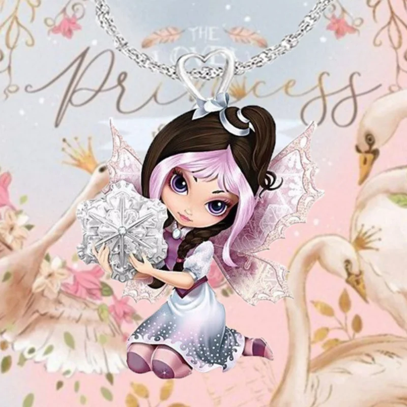 

60pcs/ lote VOVT Brand Angel Princess Pendant Necklace Pink Butterfly Snow Fairy Jewelry Gift Accessories wholesale bulk