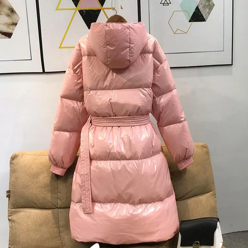 Пуховое пальто Janveny Зимняя женская парка пуховое с 2020 утиным пухом и ремнем