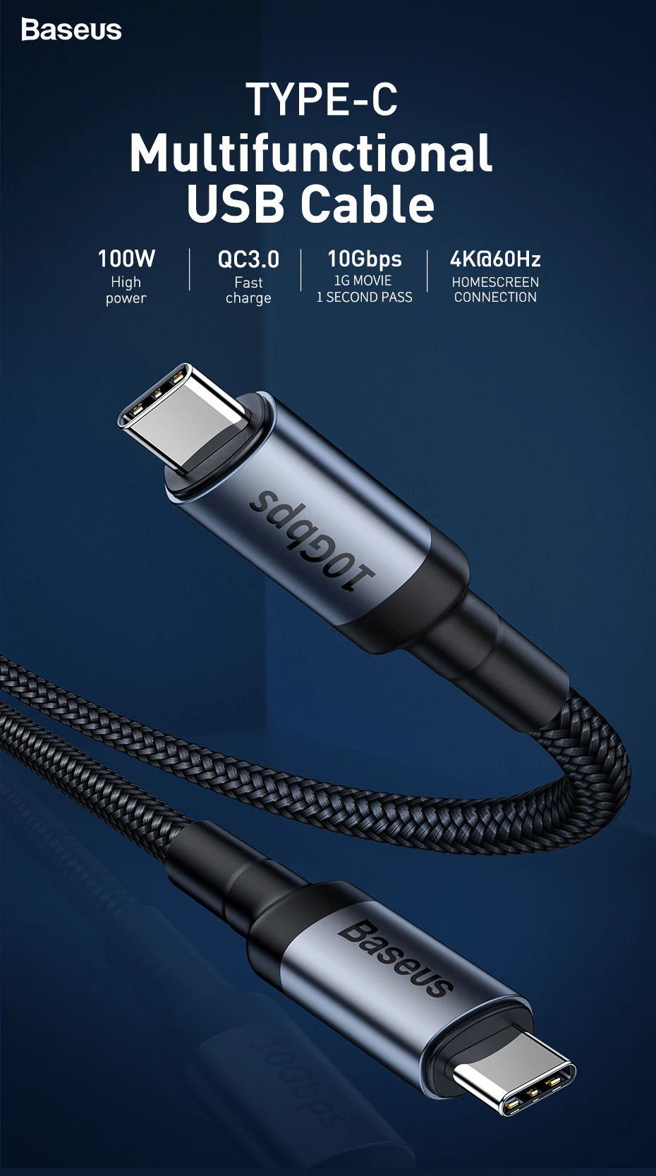 Baseus Кабель USB 3,1 type-C-USB C для MacBook 100 Вт PD Quick Charge 4,0 3,0 для samsung Note 10 S10 USBC USB-C шнур зарядного устройства