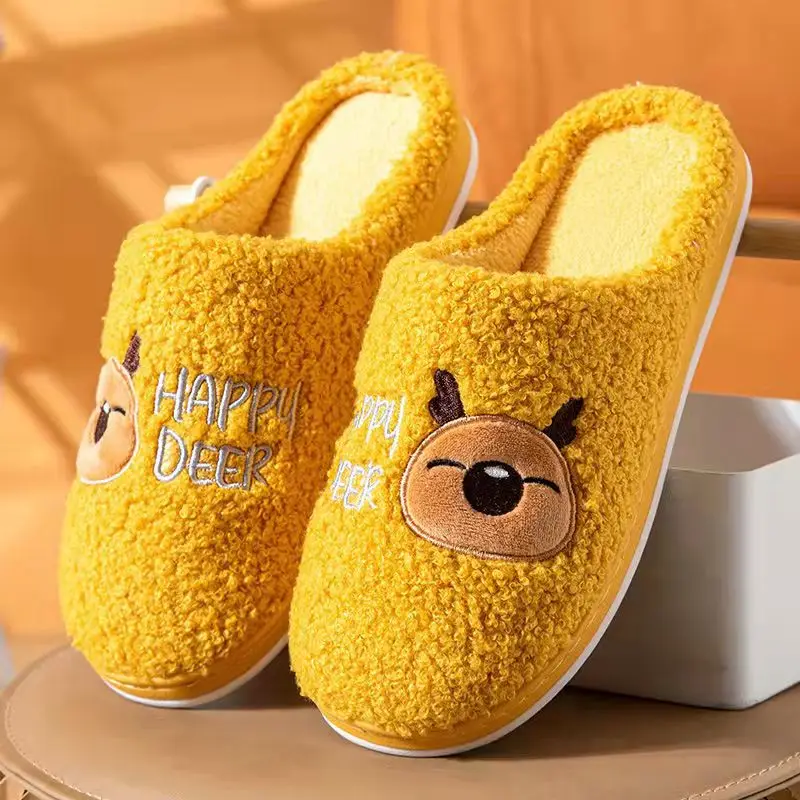 

Women's Winter Baotou Plush Cotton Slippers Color Matching Cartoon Pattern Warm And Non Slip Home Slippers Student Slippers