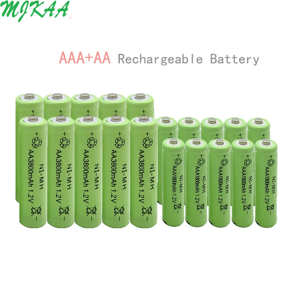 10 шт Ni-MH AA 3800mAh+ 10 шт AAA 1800mAh перезаряжаемые батареи для пультов дистанционного управления, радио факелы Часы игрушки