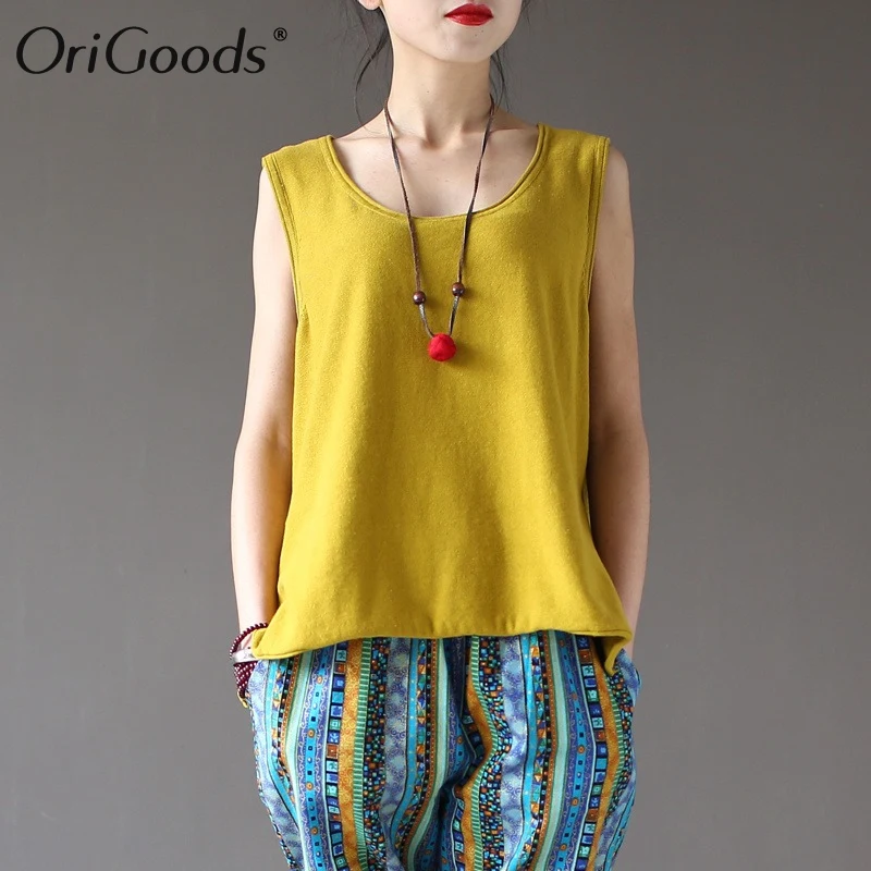 Хлопковая трикотажная Женская майка OriGoods свободная повседневная винтажная