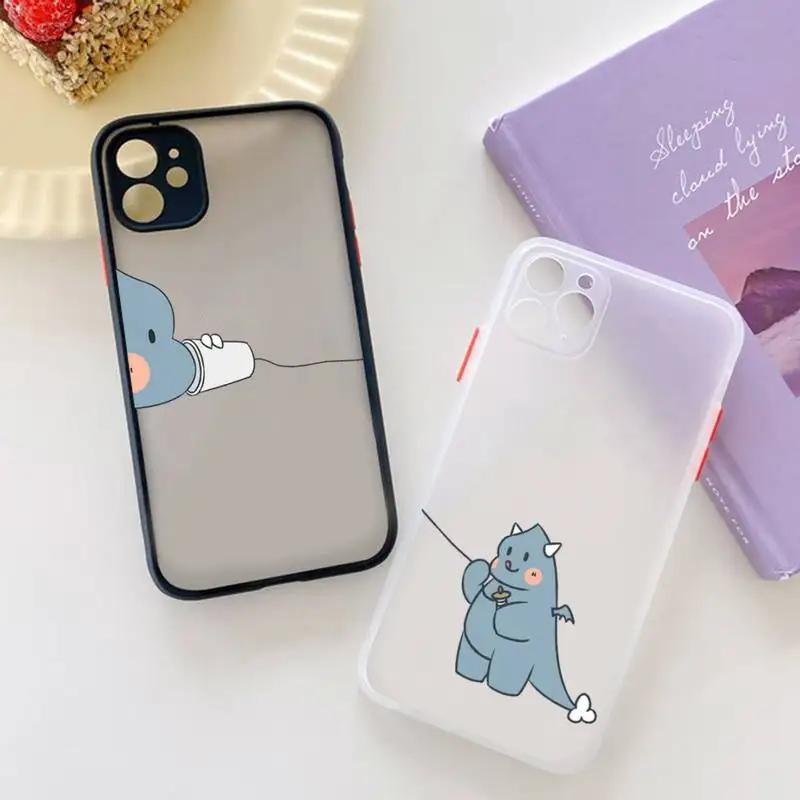 

Dinosaur cute cartoon couple Phone Case matte transparent For iphone 7 8 11 12 plus mini x xs xr pro max cover
