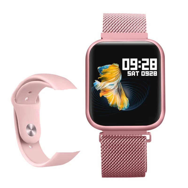 pink P80 Смарт-часы браслет кровяное давление монитор сердечного ритма шагомер фитнес-трекер Смарт-браслет для IOS Android huawei PK IWO Q1 - Цвет: pink