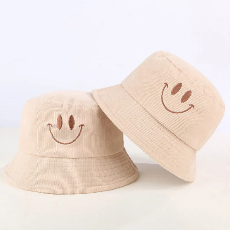 Женская Вельветовая Панама Smile Face осенне зимняя шапка с вышивкой для девочек