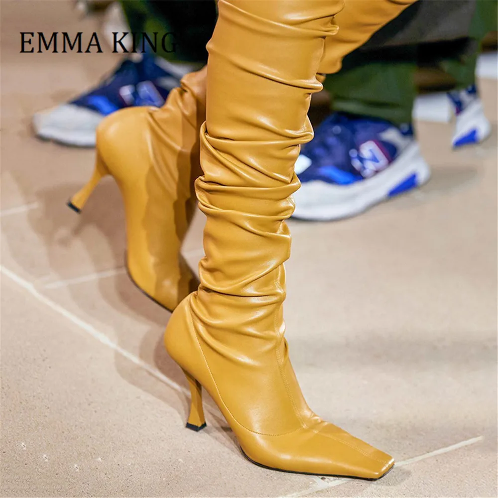 

2020 Fashion Women Stretch Thigh High Boots Square Toe High Heels Over The Knee Boots Zipper Botines Bottes Femme Mujer 2020