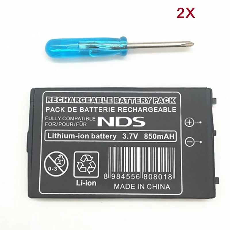 

2 шт./лот 850 мАч перезаряжаемый литий-ионный аккумулятор для Nintendo DS NDS литий-ионный аккумулятор с мини-отверткой