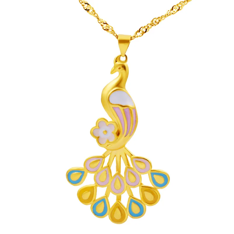 

Vietnam 24k sand gold color peacock pendant female