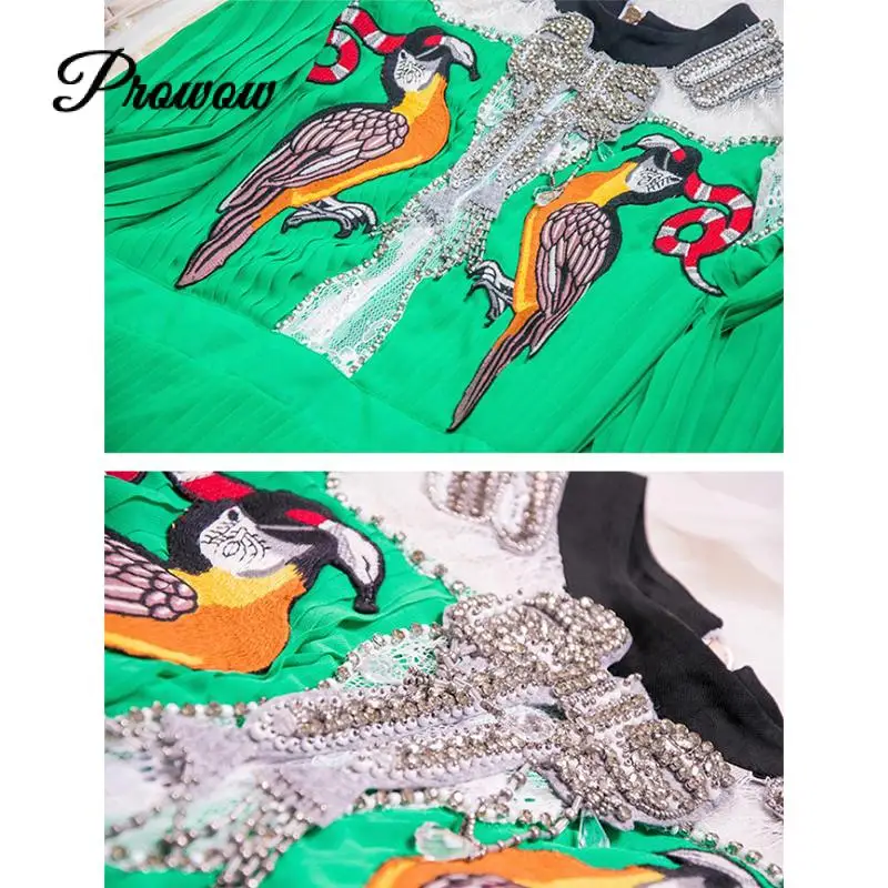 

Brand Design Boho Embroidered Summer Chiffon Long Dress Runway Lace Beaded Retro Pleated Cake Color Patchwork Luxury Dress 2020