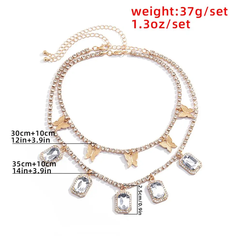 

Salircon kpop Luxury Crystal Butterfly Pendant Necklace for Women Geometric Rhinestone Tennis Chain Necklace Jewelry 2021 Gift