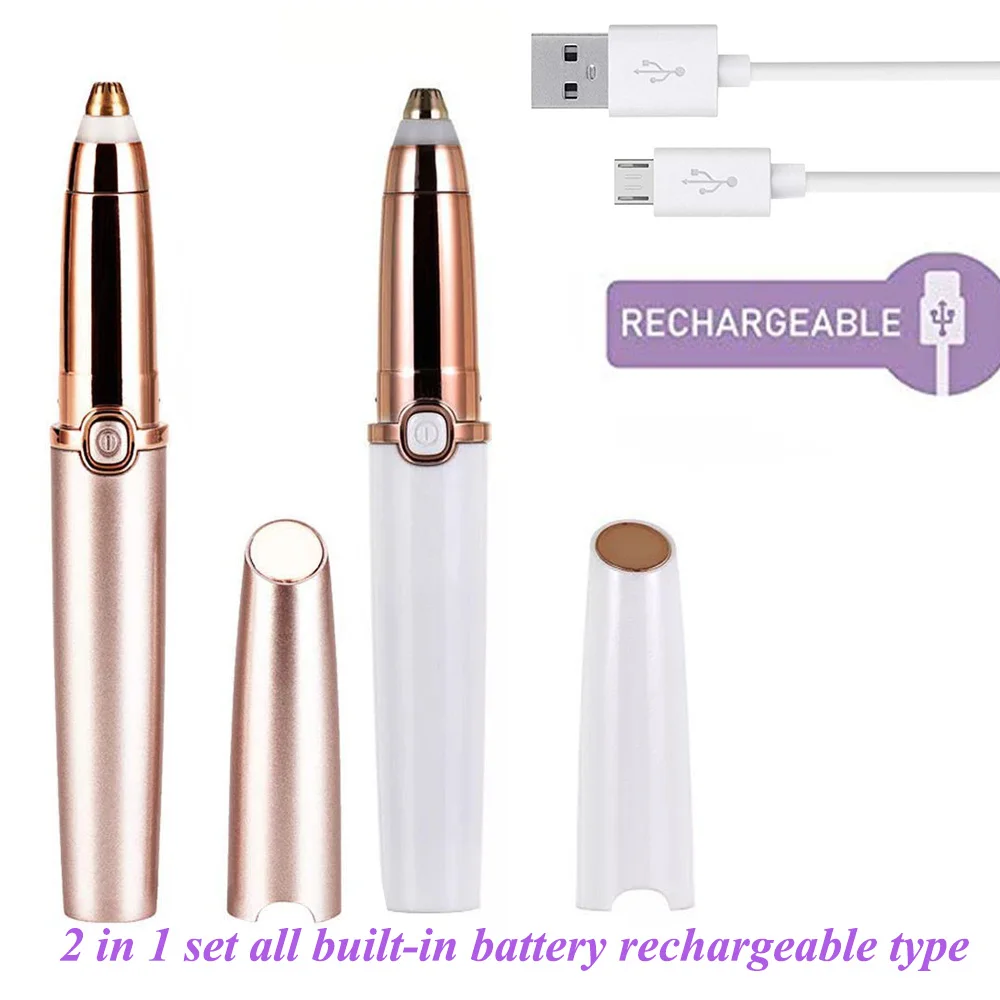 2 in 1 Set Эпилятор для бровей для женщин, эпиляция бровей, электрический триммер, бритва, работающая от батареи, для гладкой отделки и безболезненной - Цвет: 2 in 1 Set