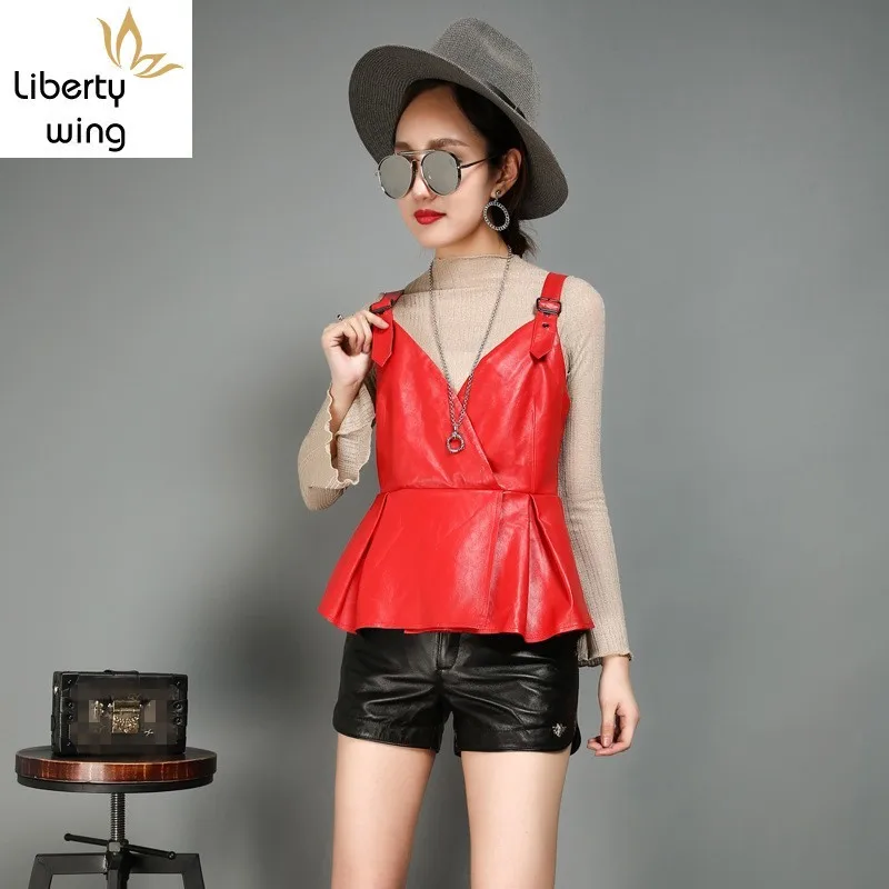 Жилет женский из овечьей кожи короткий с оборками | Женская одежда