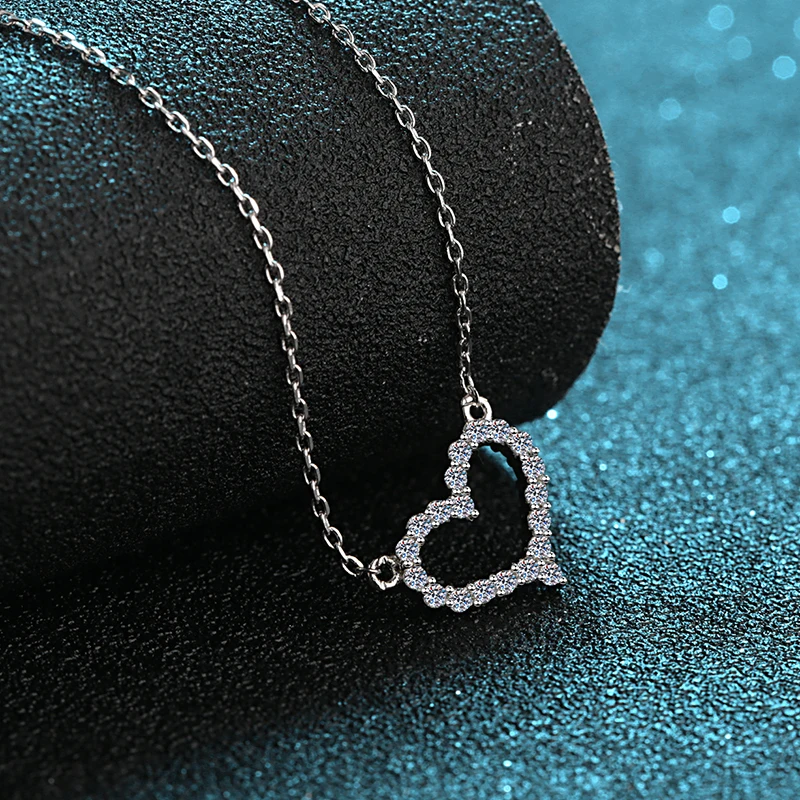 Silver 925 Moissanite Heart Pendant Necklace 0.4 Micro Brilliant Cut Diamond Test Past D Color Gemstone Chain for Women | Украшения и