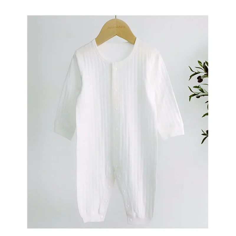 

Infant Solid Color Striped One-piece Clothes Spring and Autumn Pure Cotton Long-sleeved Clothes Baby Boys and Girls Thin Romper
