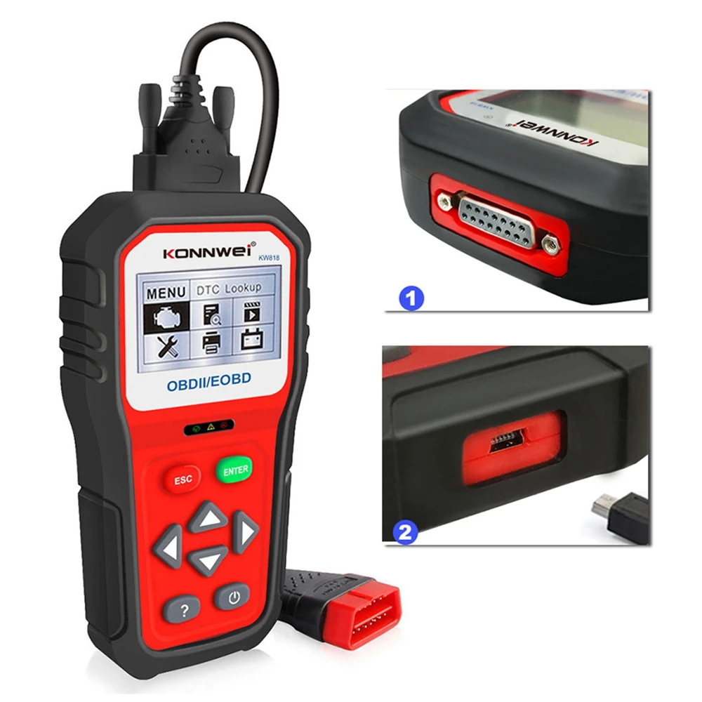 

KONNWE KW818 Enhanced OBDII ODB2 EOBD Car Diagnostic Scanner 12V Battery Tester Check Engine Engine Automotive Code Reader Tool