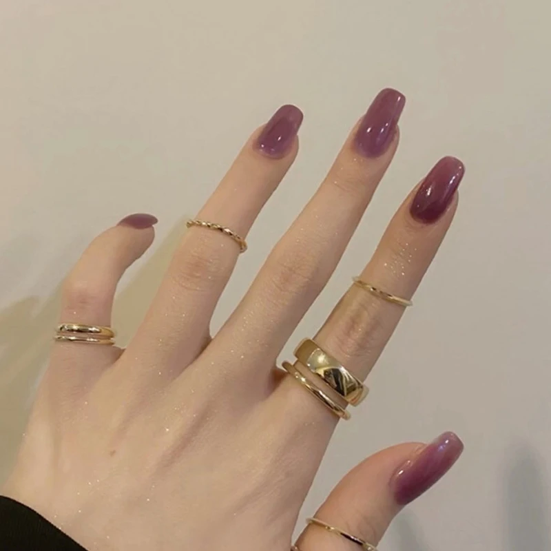 

24pcs Fake With Design Jelly Purple Wear Long Paragraph Fashion Manicure Patch False Nails DIY Manicure Nail Art Tools